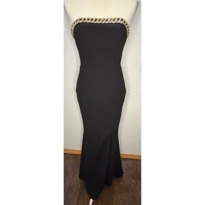 XSCAPE Black Strapless Rhinestone Chain Trim Evening Gown Dress Size 2